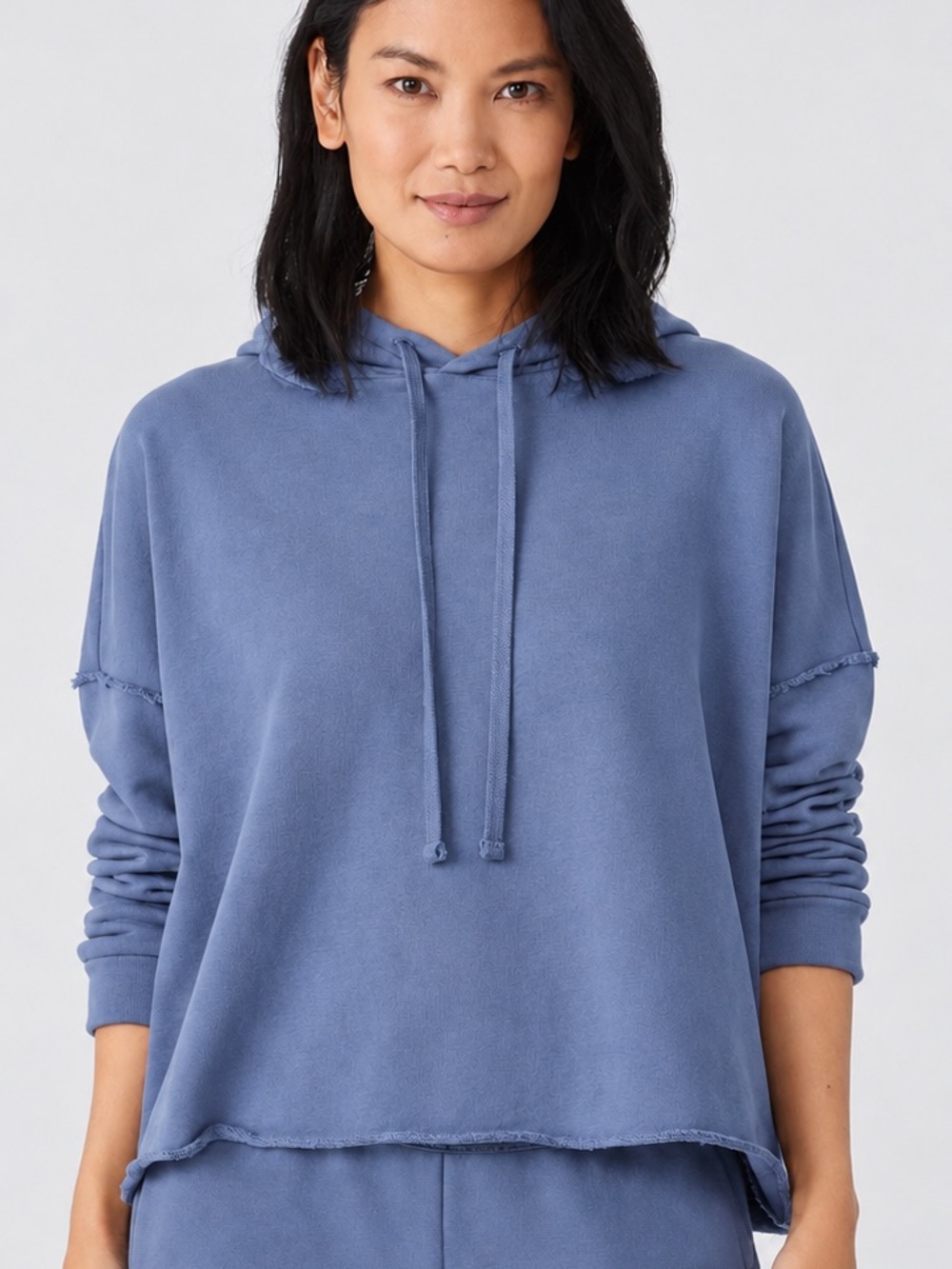 Eileen Fisher Organic Cotton French Terry Periwinkle Blue Hoodie Sweatshirt L